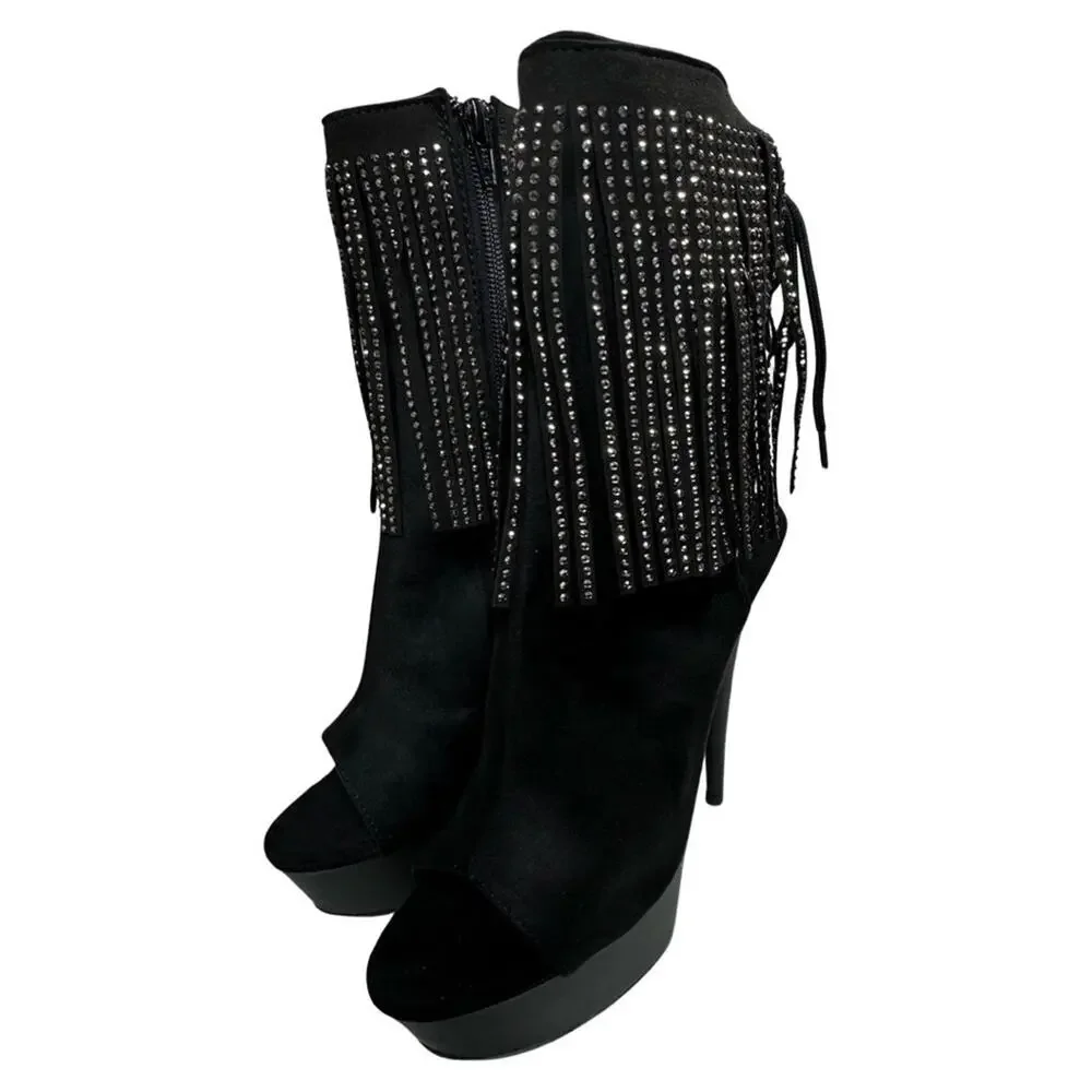 Pleaser Womens Ankle Boots DELIGHT- 1018RSF BIk Faux Suede/Blk Matte SZ 10
